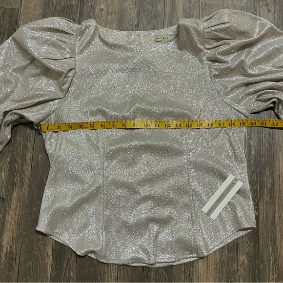 NWT Bloom Season Sparkly Long Puff Sleeve Button Back Christmas Top Holiday L - Picture 12 of 12